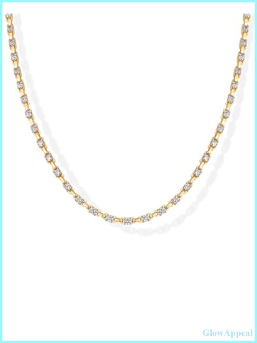 14K Yellow Gold Plated Tennis Choker Necklace Station CZ 16 Inch